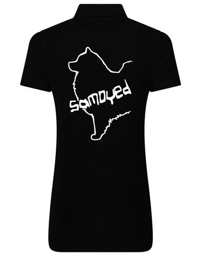 Samoyed Women’s Cotton Polo featuring exclusive breed artwork, breathable soft cotton, structured collar, and flattering feminine fit for comfort, elegance, and breed pride.