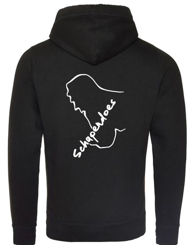 Schapendoes Unisex Crossneck Pullover Hoodie featuring exclusive breed artwork, modern crossneck design, brushed fleece lining, kangaroo pocket, ribbed cuffs, and relaxed fit for stylish comfort and breed pride.