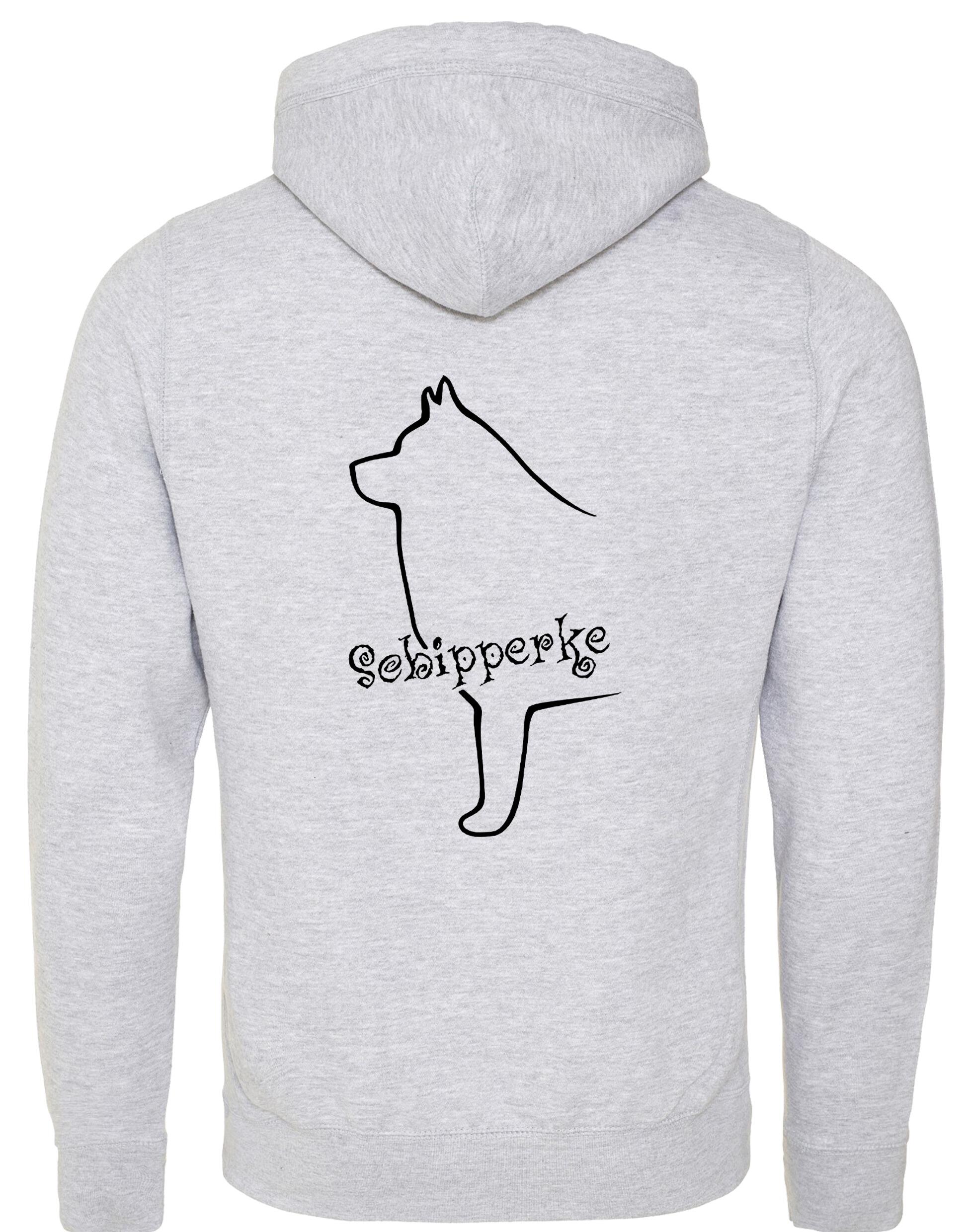 Unisex crossneck pullover hoodie featuring exclusive Schipperke design, showcasing detailed breed artwork on the back, with a cozy brushed fleece interior and spacious kangaroo pocket.