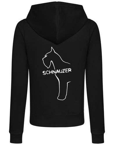 Schnauzer Women’s Zipped Hoodie featuring exclusive breed artwork, soft breathable fabric, and practical full-zip design for stylish comfort.