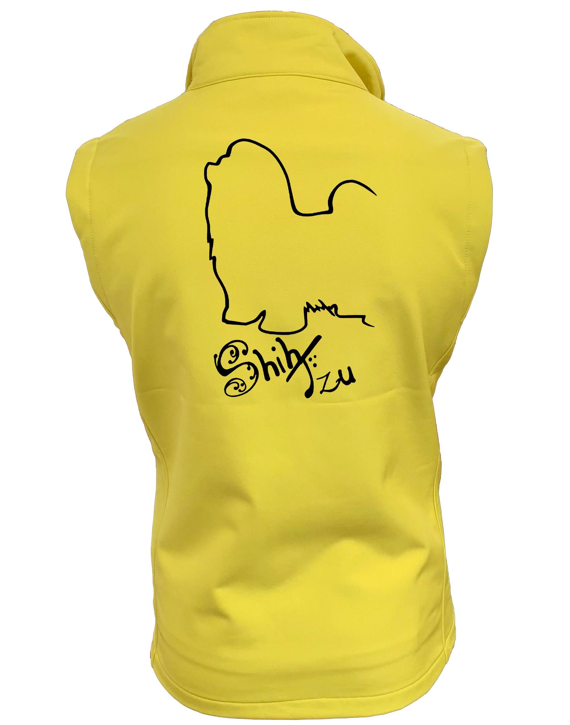 Unisex softshell gilet with exclusive Shih Tzu artwork on the back, featuring water-resistant fabric, fleece lining, and a full-zip front—designed for dog lovers who want practical style and comfort.