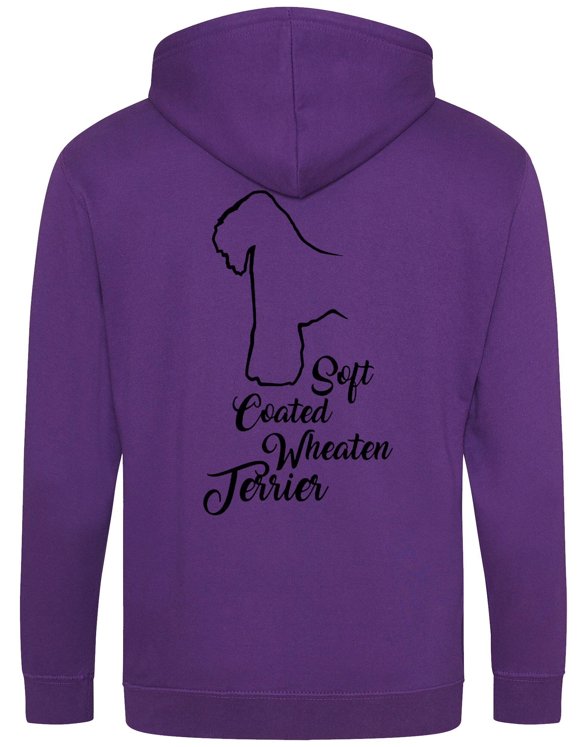 Soft Coated Wheaten Terrier zipped hoodie with breed artwork on the back and paw prints on the front, fleece-lined for warmth
