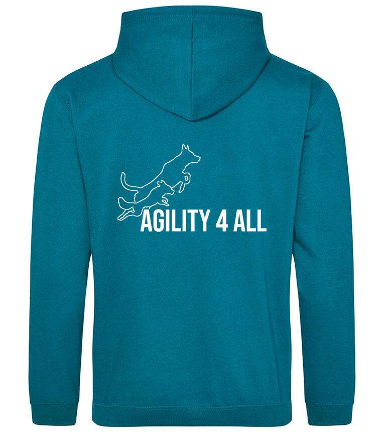 Agility 4 All Official Clothing Teal Unisex Pullover Hoodie White Printed Logo