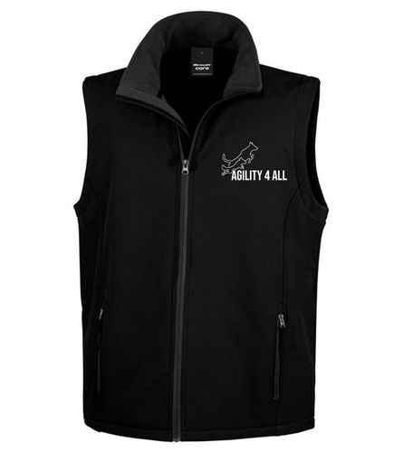 Agility 4 All Official Clothing - Black Male Softshell Gilet - White Printed Logo