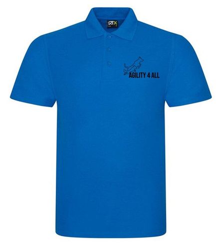 Agility 4 All Official Clothing - Sapphire Blue Unisex Polo - Black Printed Logo