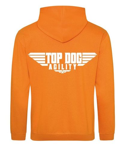 Top Dog Agility Design on a Orange Pullover Hoodie White Print