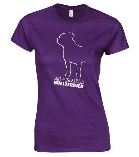Female Staffordshire Bullterrier T-Shirt Purple (White)