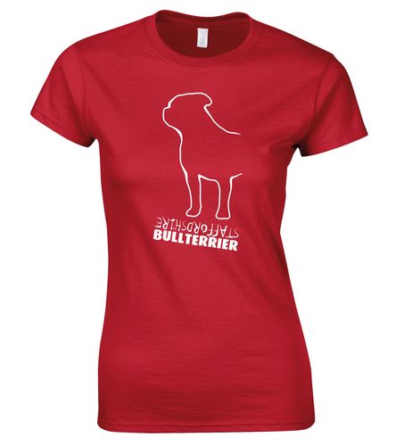 Female Staffordshire Bullterrier T-Shirt Red (White)