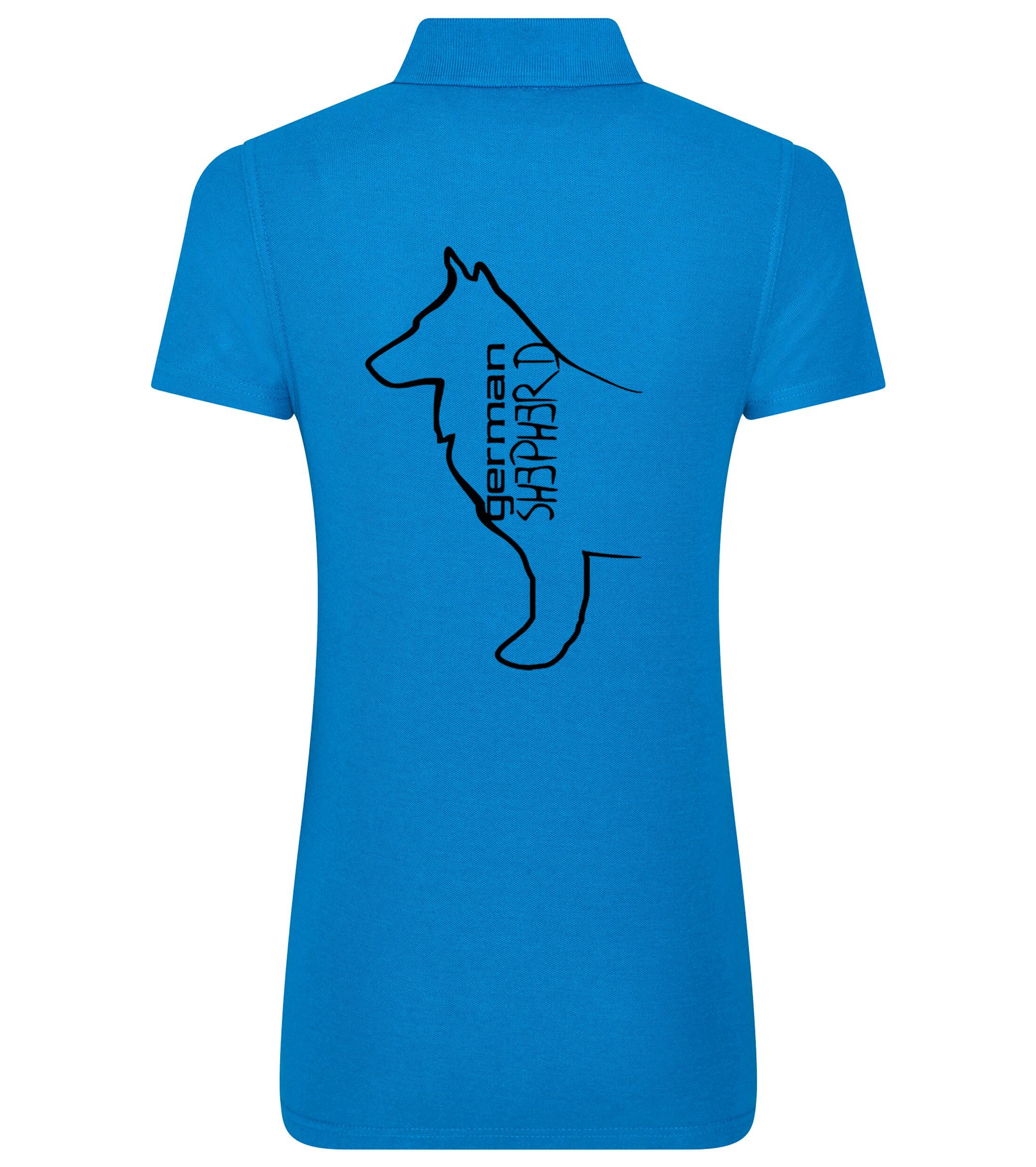 Female German Shepherd Polo Shirt Sapphire Blue (Black)