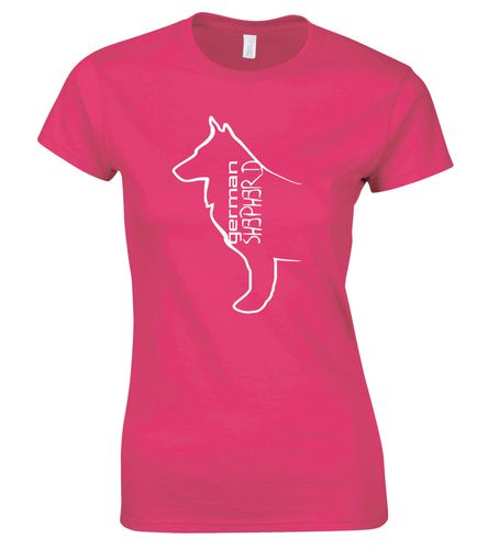 Female German Shepherd T-Shirt Pink (White)