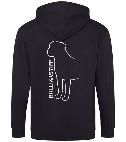 Unisex Bullmastiff (Standing) Zipped Hoodie Black (White)