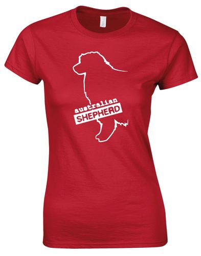 Female Australian Shepherd T-Shirt Red (White)