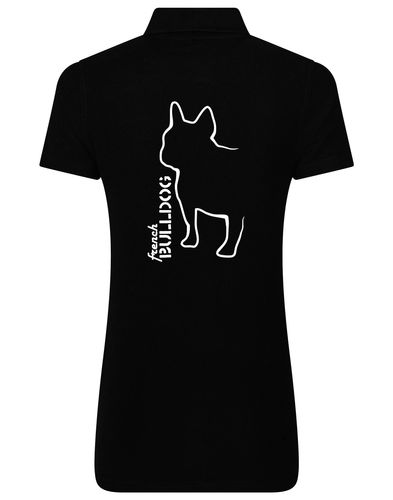 Female French Bulldog (Outline) Polo Shirt Black (White)