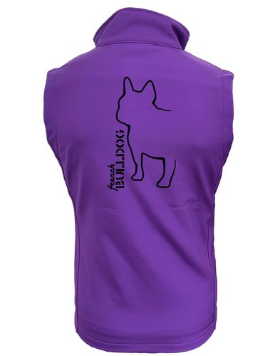 Unisex French Bulldog (Outline) Softshell Gilet Purple (Black)