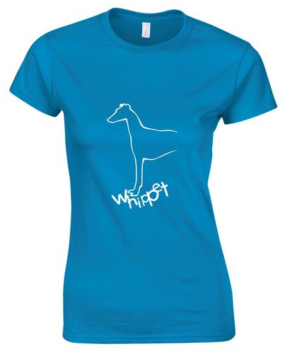 Female Whippet Roundneck T-Shirt Sapphire Blue (White)