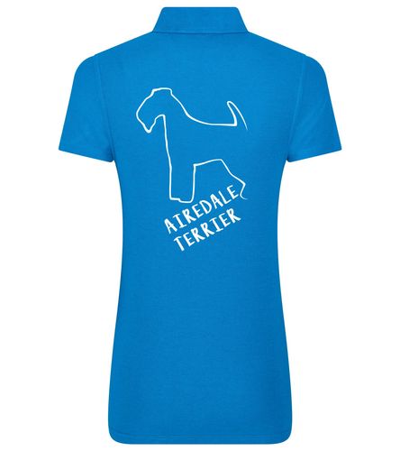 Female Airedale Terrier Polo Shirt Sapphire Blue (White)