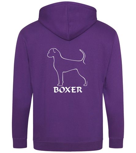 Unisex Boxer Ear Drop (2) Zipped Hoodie Purple (White)