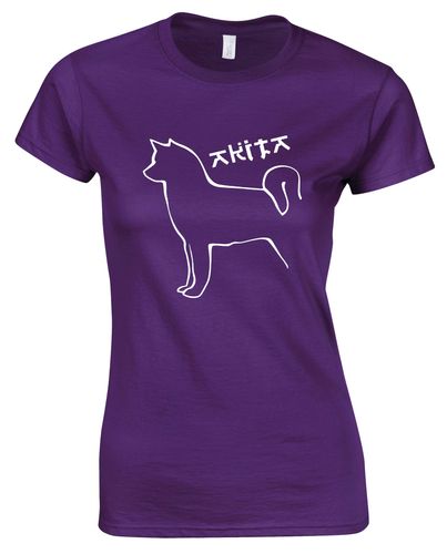 Female Akita Roundneck T-Shirt Purple (White)