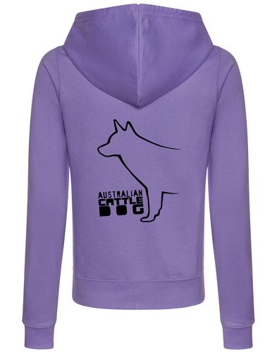 Female Australian Cattle Dog Zipped Hoodie Lavender (Black)