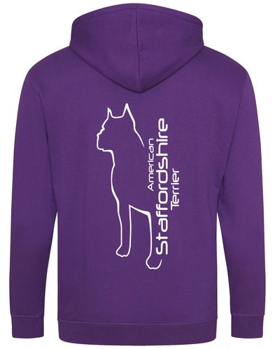Unisex American Staffordshire Terrier Zipped Hoodie Purple (White)