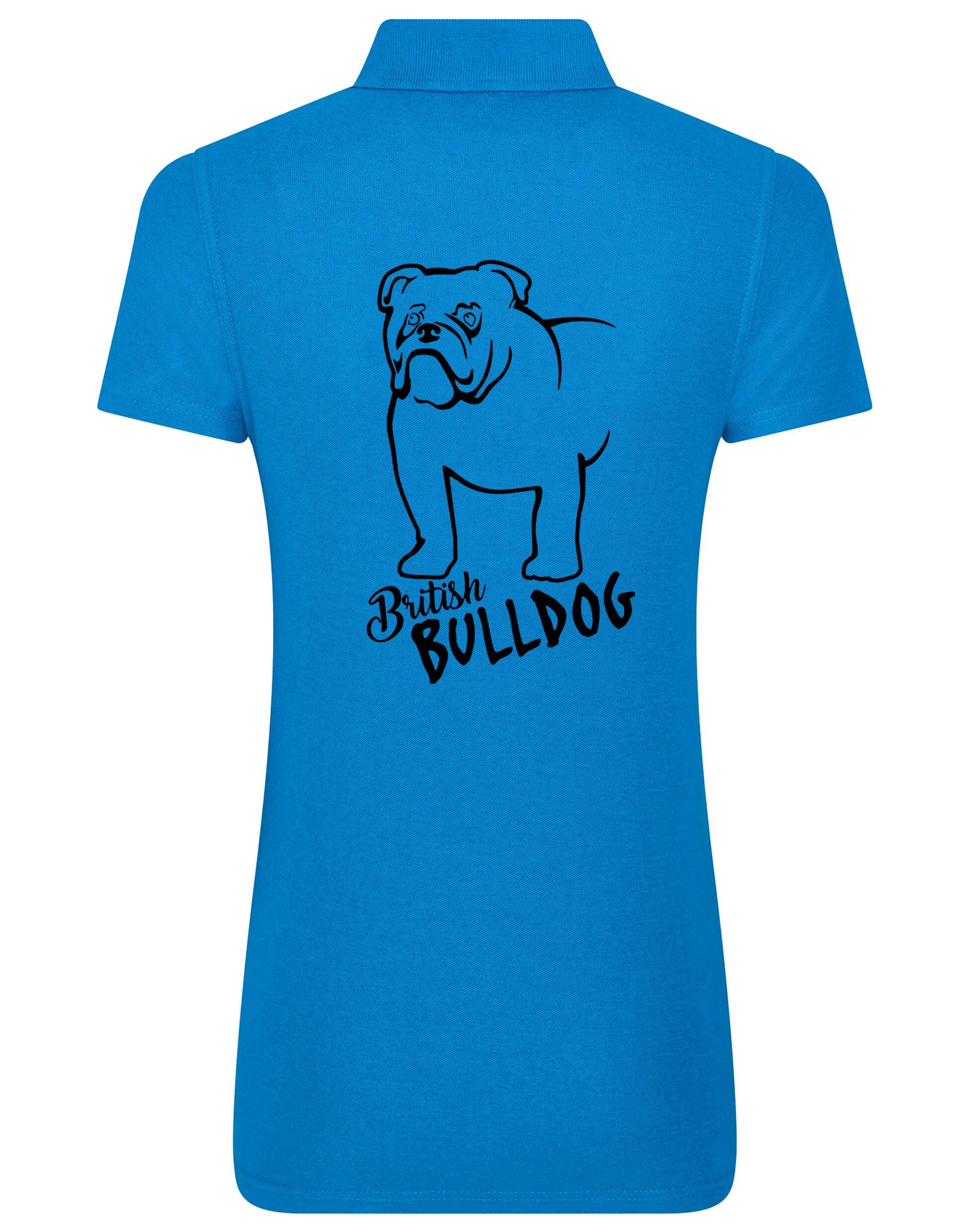 Female British Bulldog Polo Shirt Sapphire Blue (Black)