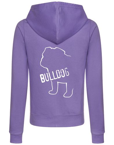 Female Bulldog (Body Design) Zipped Hoodie Lavender (White)