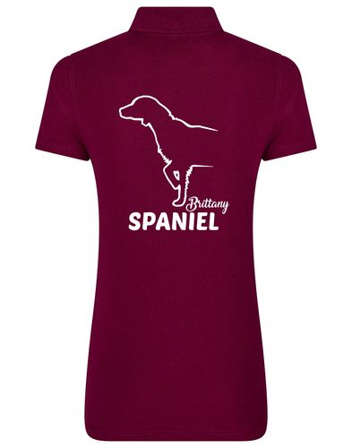 Female Brittany Spaniel Polo Shirt Burgundy (White)