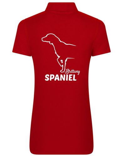 Female Brittany Spaniel Polo Shirt Red (White)