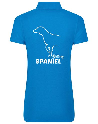Female Brittany Spaniel Polo Shirt Sapphire Blue (White)