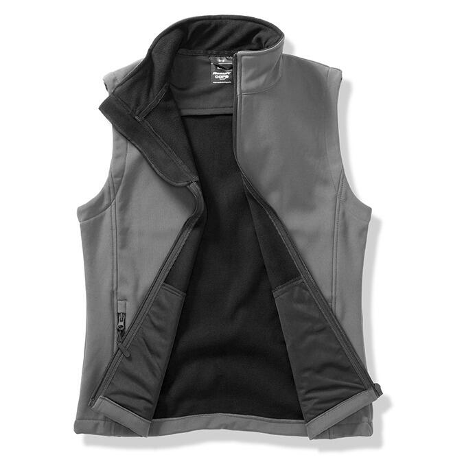 Female Brittany Spaniel Softshell Gilet Charcoal Open