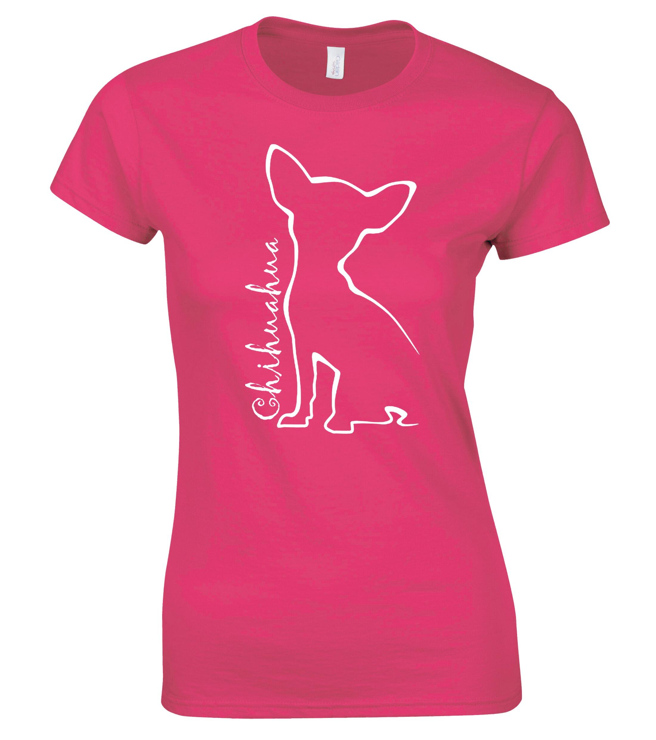 Female Roundneck T-shirt with Chihuahua Outline Design – Style for Every Dog Lover