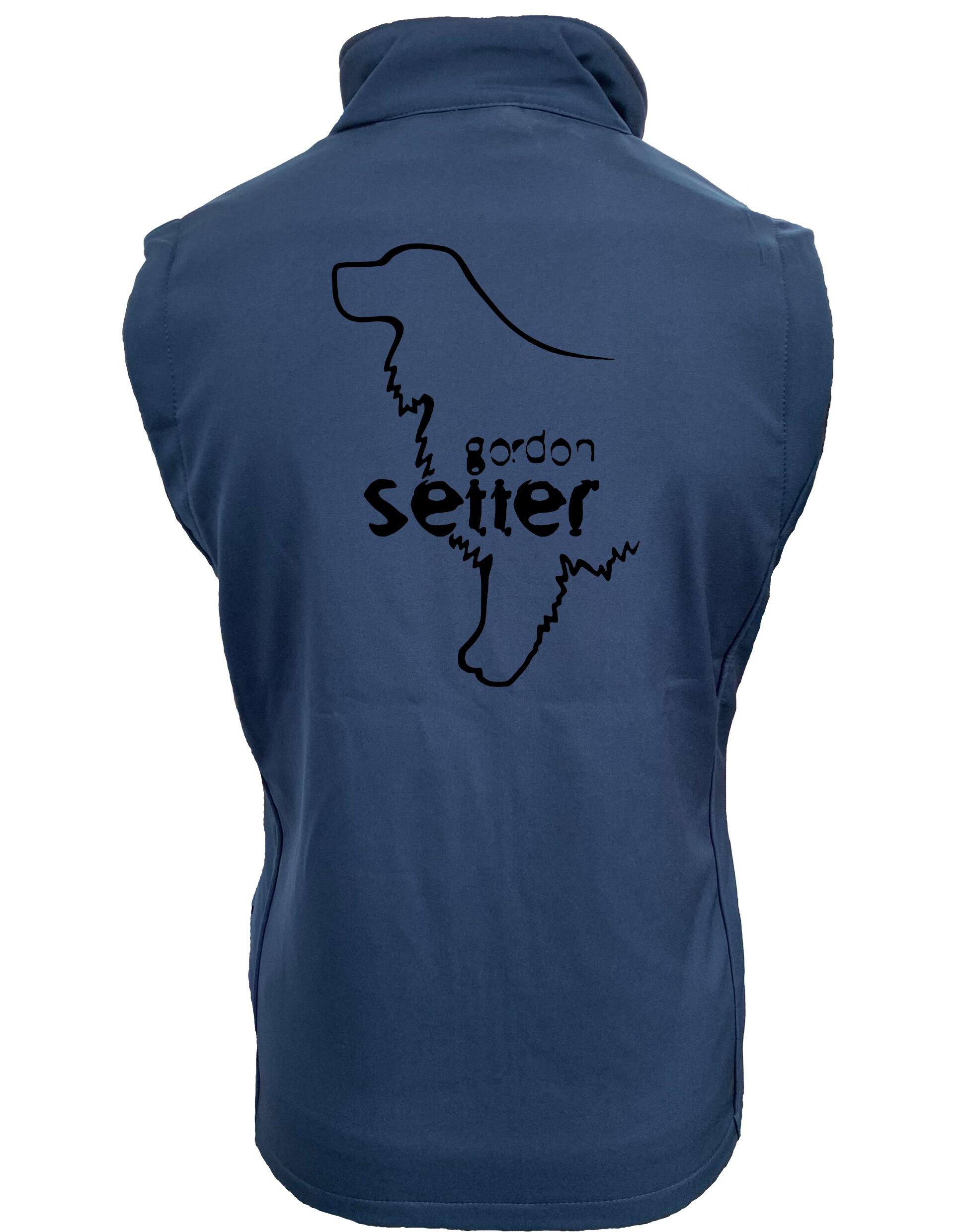 Unisex Softshell Gilet featuring exclusive Gordon Setter design, water-resistant fabric, fleece lining, and practical full-zip with side pockets.