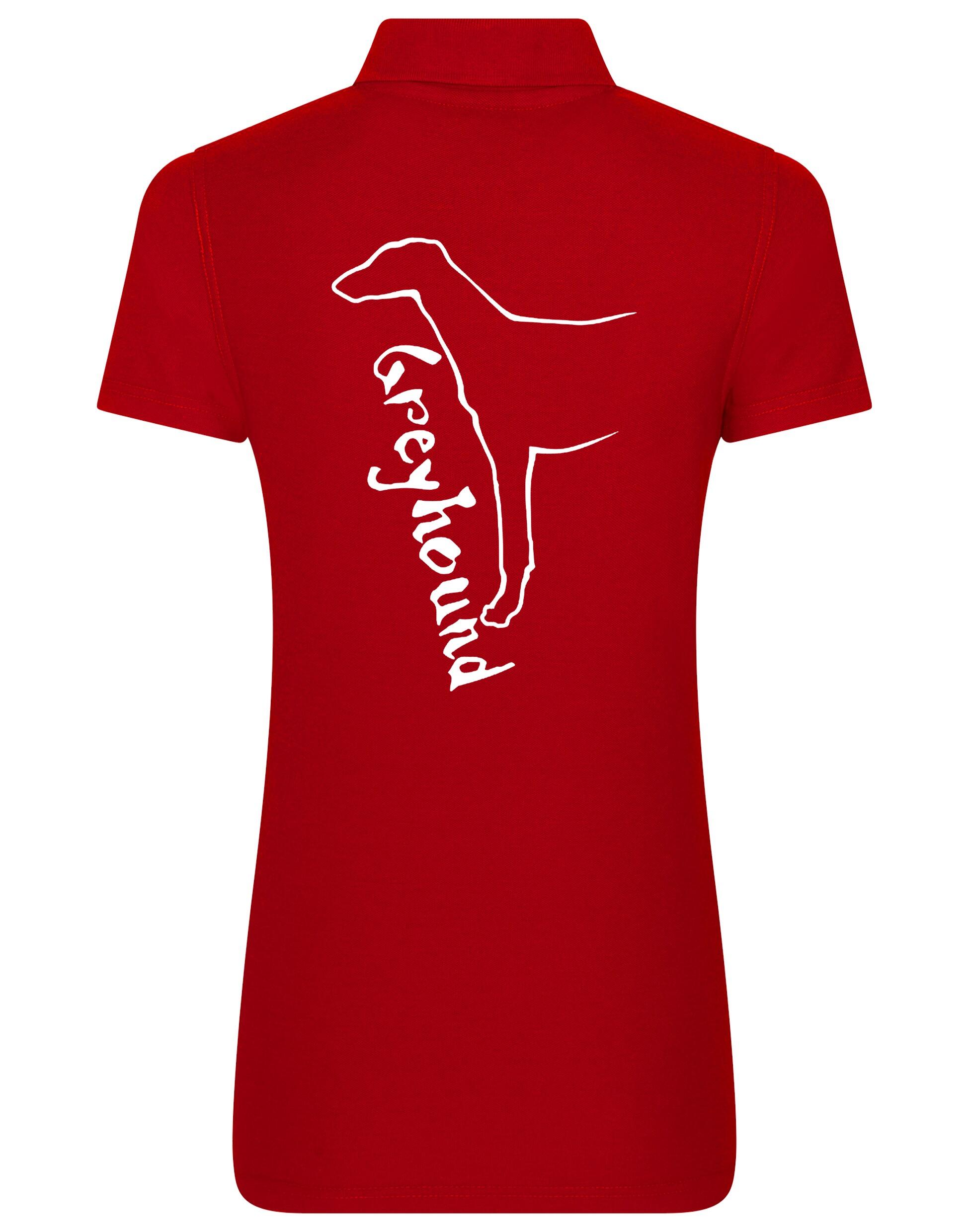Women’s cotton polo with exclusive Greyhound design, featuring breathable fabric, feminine fit, and stylish elegance for dog lovers.