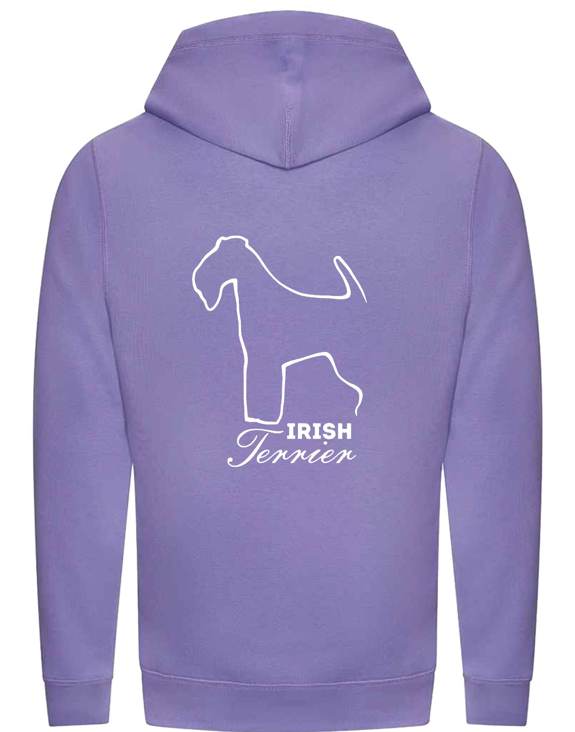 Irish Terrier Crossneck Pullover Hoodie with exclusive breed artwork, modern crossneck design, and practical kangaroo pocket.