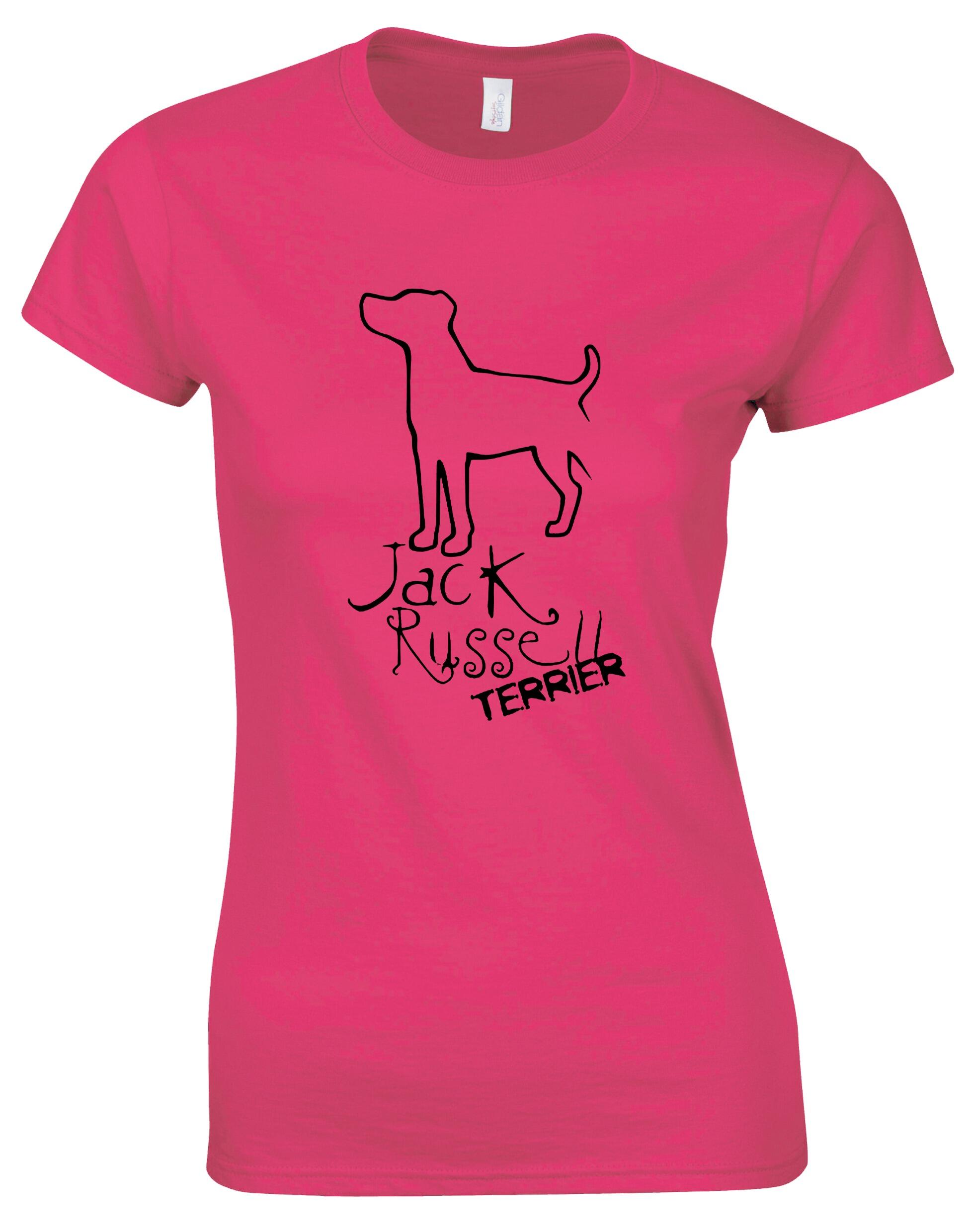 Jack Russell Terrier Female Roundneck T-shirt featuring exclusive breed artwork, soft breathable cotton fabric, and a flattering feminine fit for casual comfort and style.