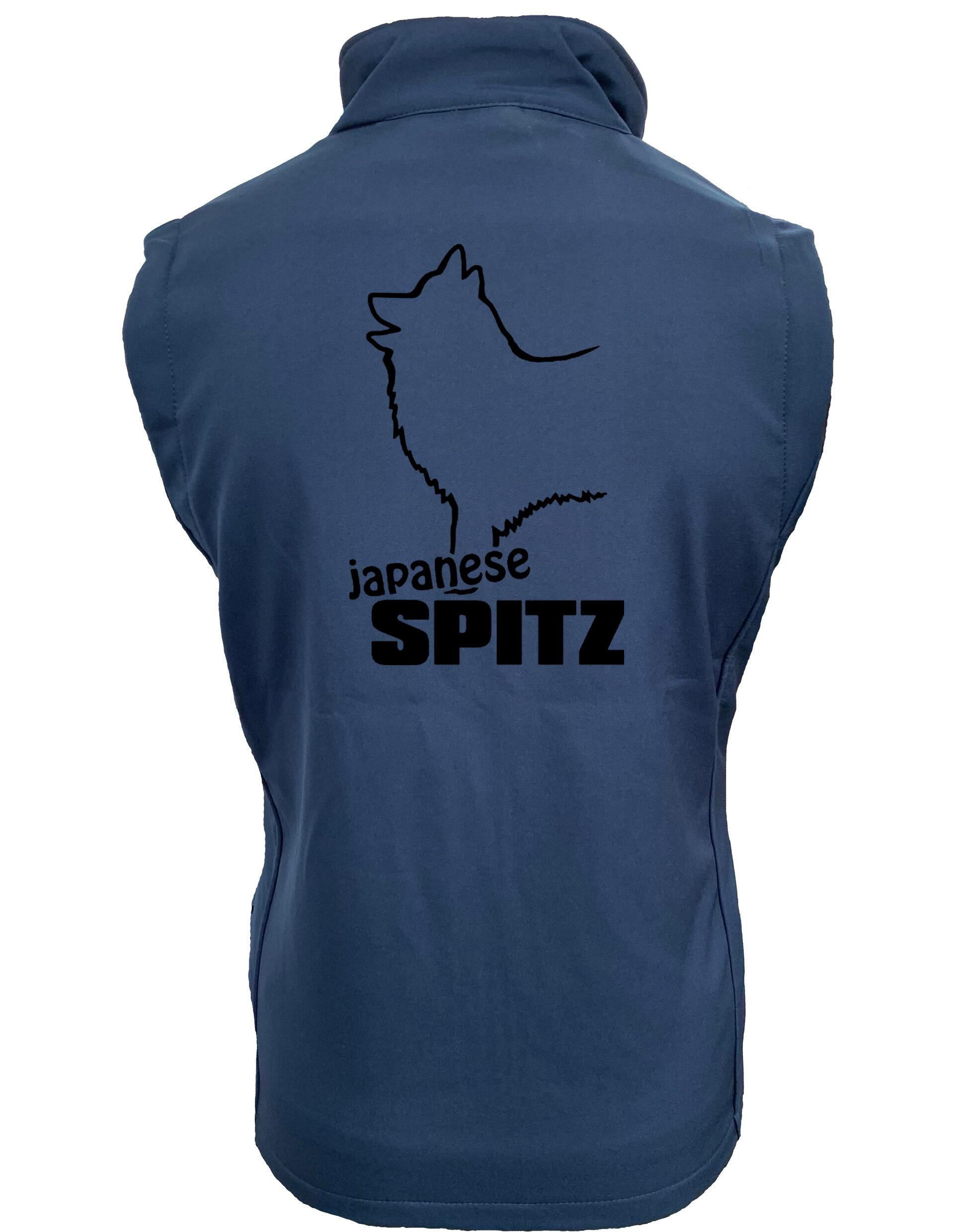 Unisex Softshell Gilet featuring detailed Japanese Spitz artwork, water-resistant fabric, and cozy fleece lining for outdoor comfort and style.