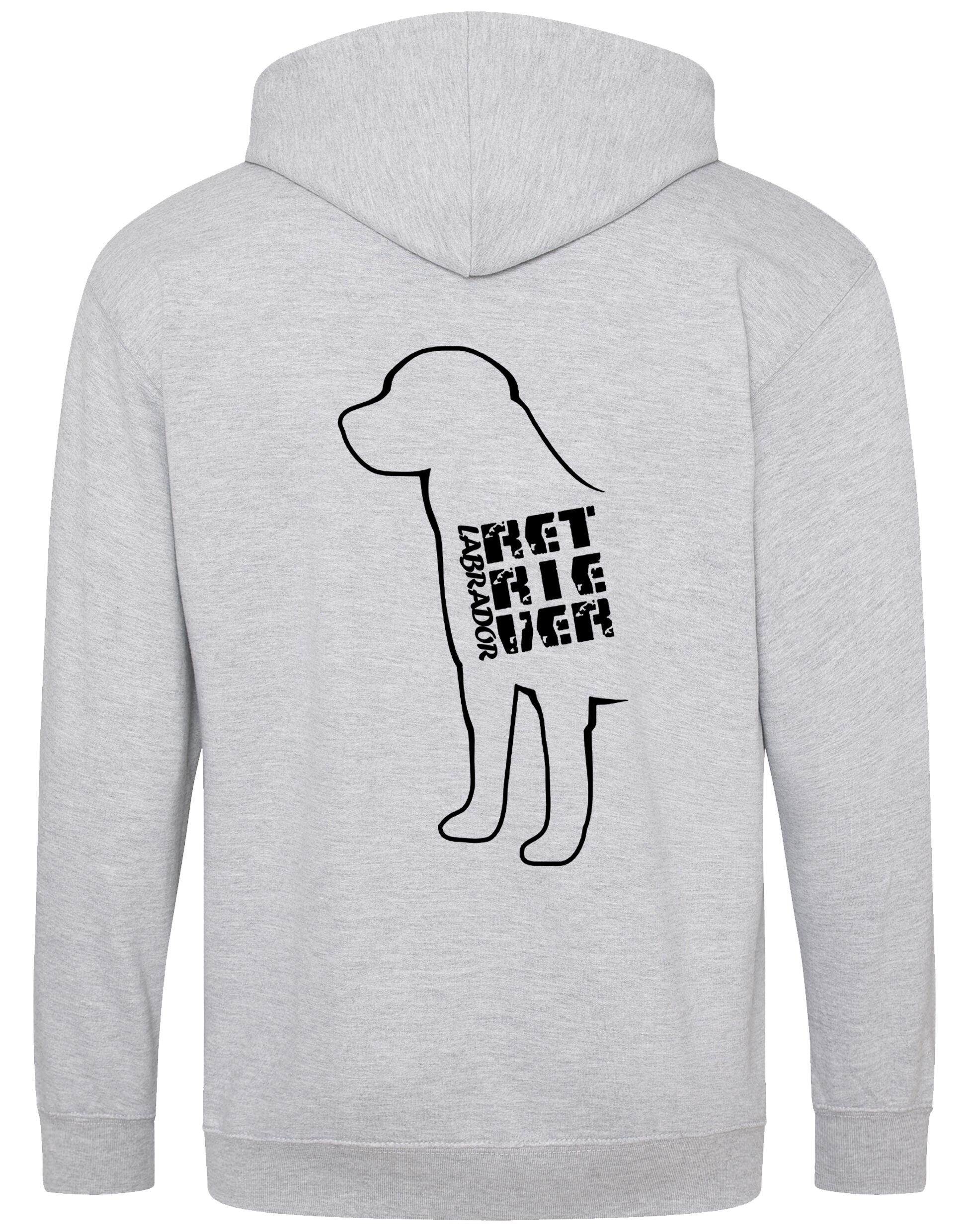 Zipped hoodie with exclusive Labrador Retriever artwork and paw print accents, crafted from durable heavy-blend fabric with a cozy fleece interior, full-zip closure, and practical pockets.