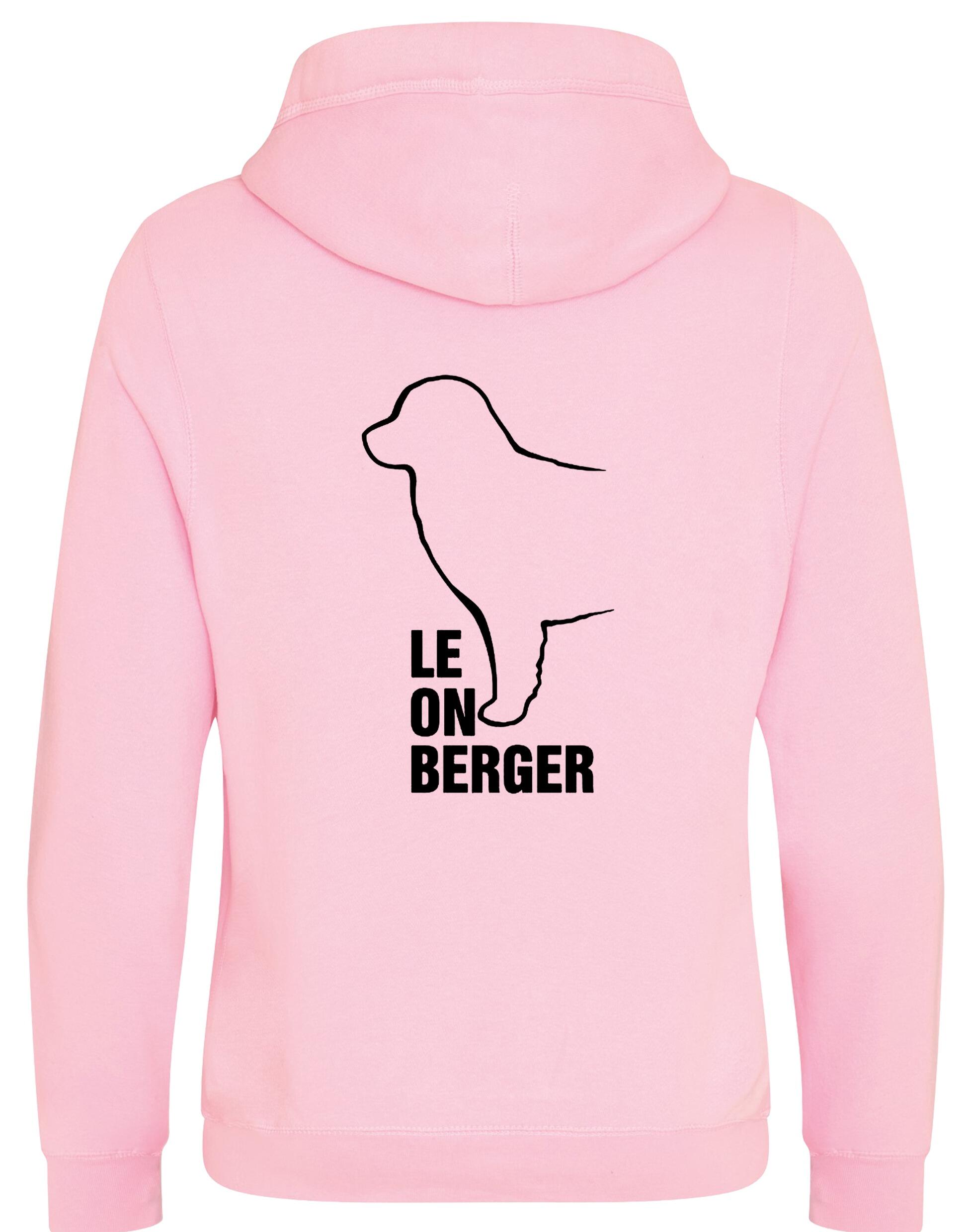 Leonberger crossneck pullover hoodie featuring exclusive breed artwork and practical kangaroo pocket.