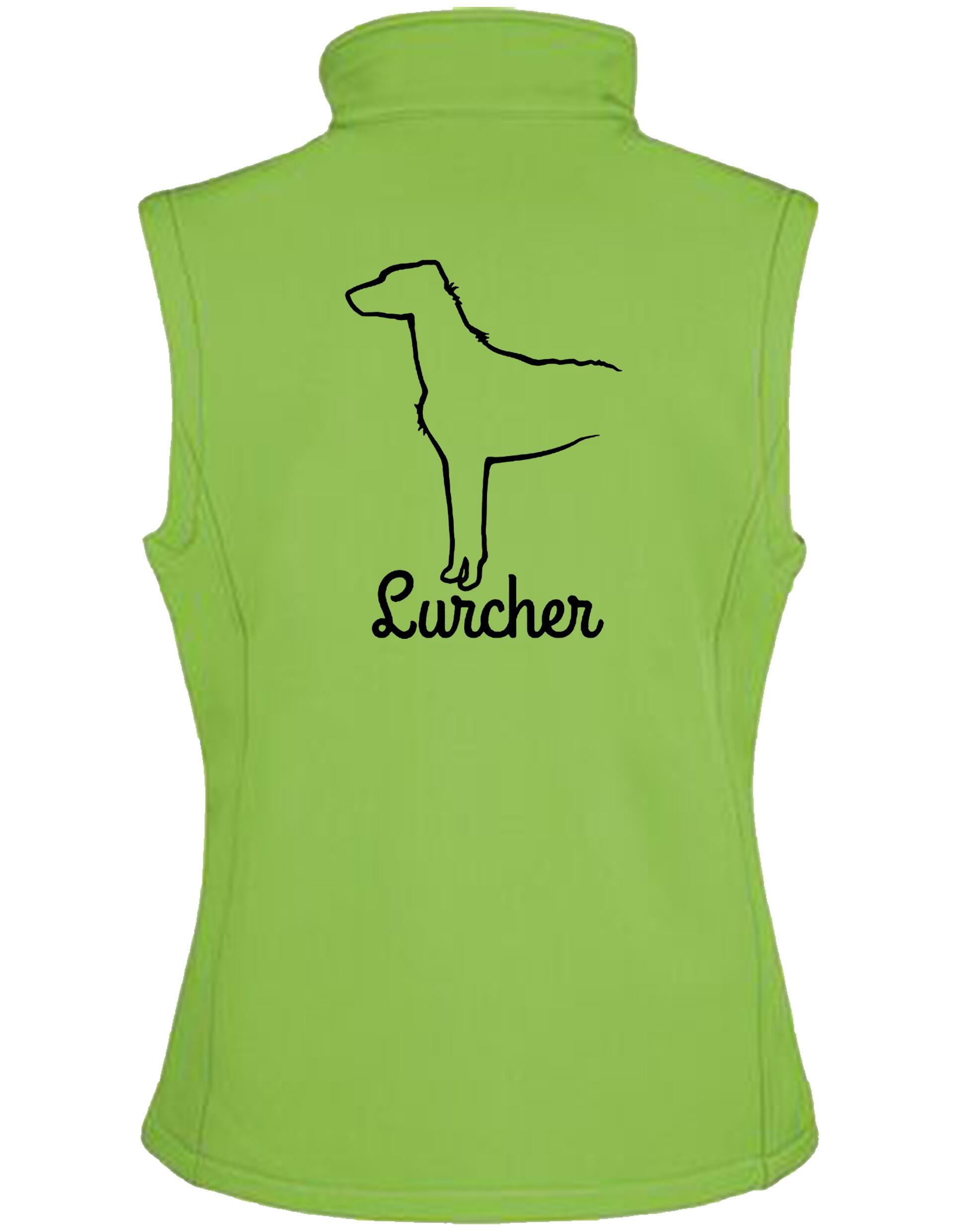 Lurcher Unisex Softshell Gilet featuring exclusive breed design and water-resistant fabric.