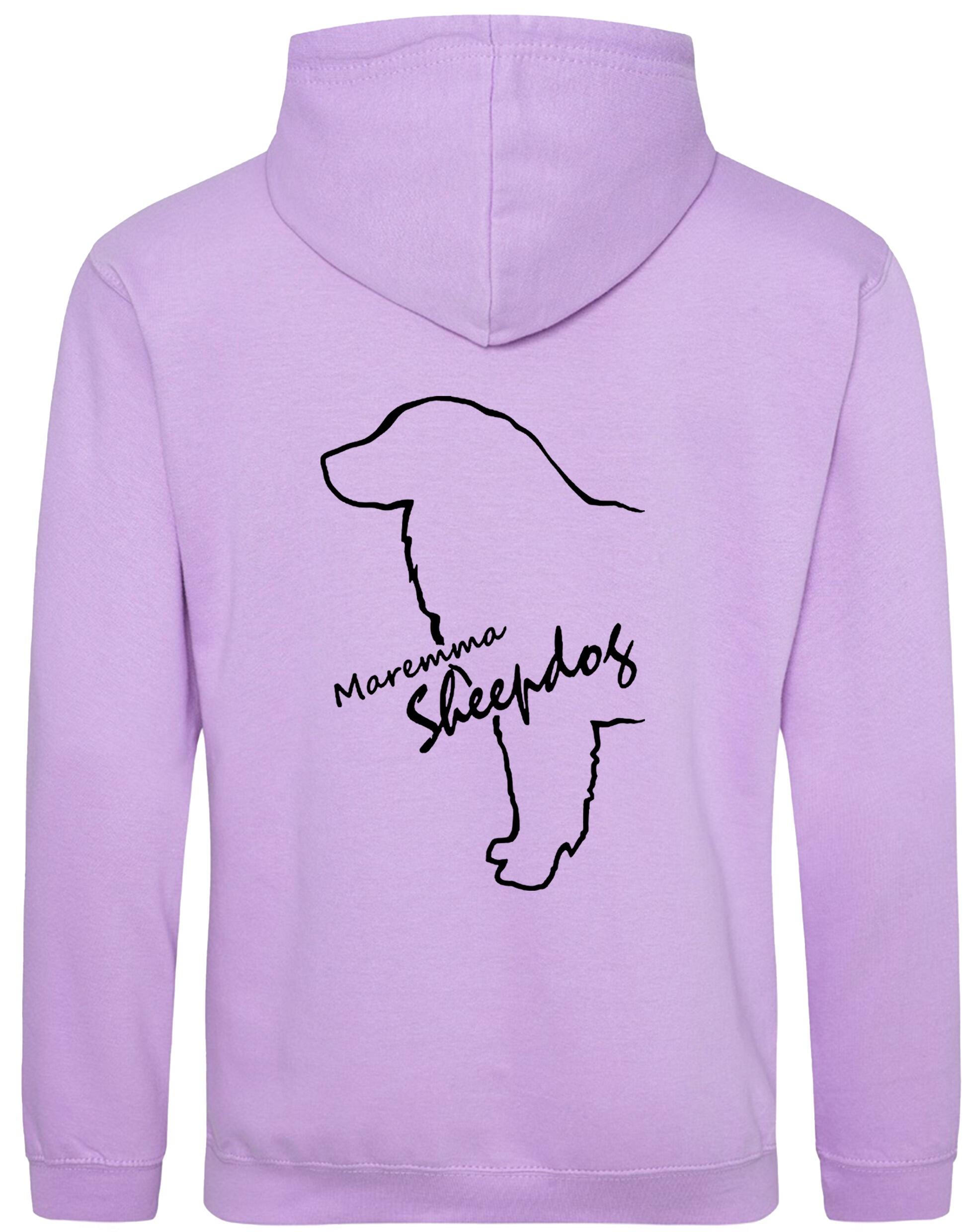 Maremma Sheepdog pullover hoodie featuring exclusive breed artwork, a fleece-lined interior, and personalisation options for dog lovers.