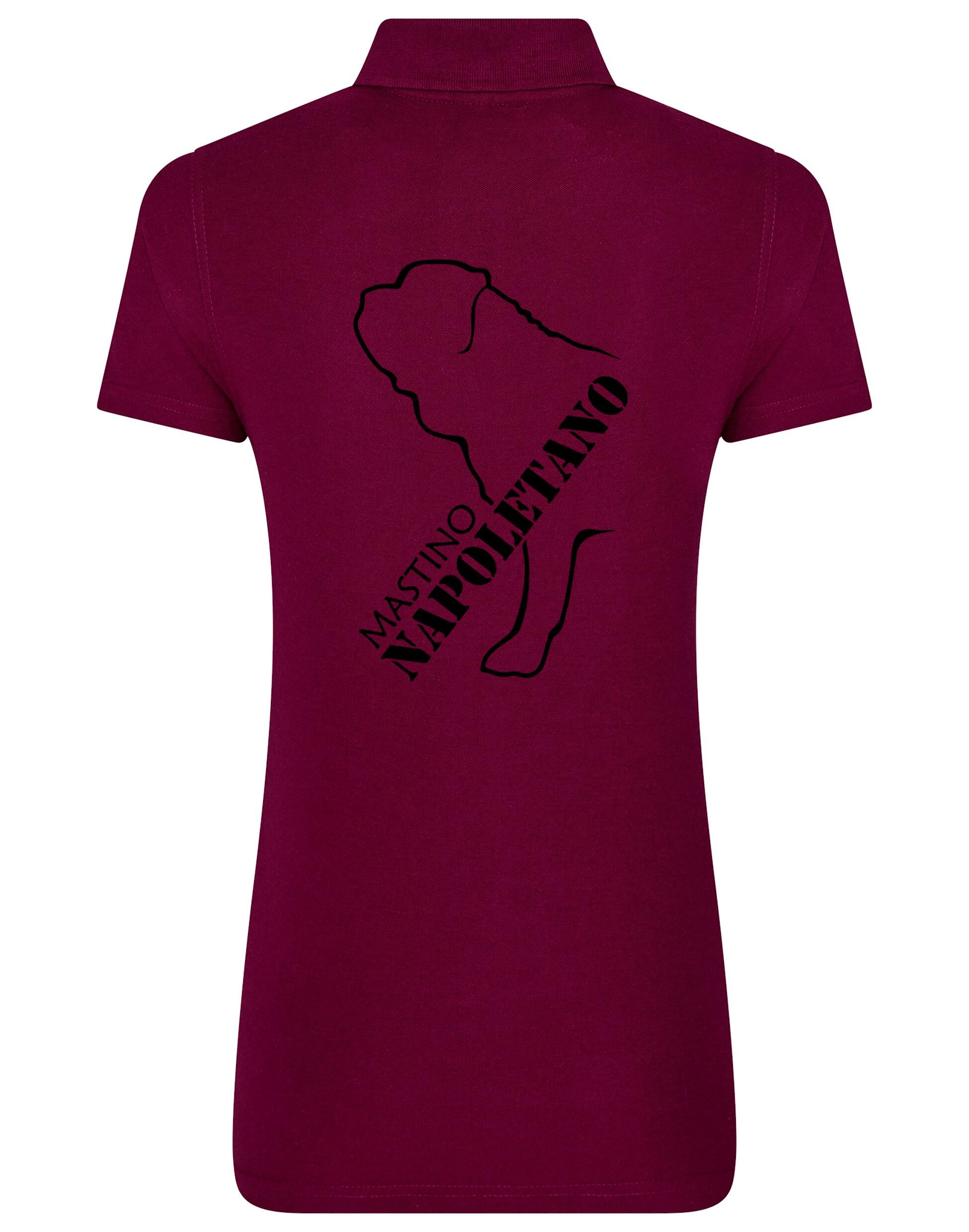 Woman wearing Mastino Napoletano Women’s Cotton Polo featuring exclusive breed artwork on the back, crafted from breathable cotton with a flattering feminine fit.