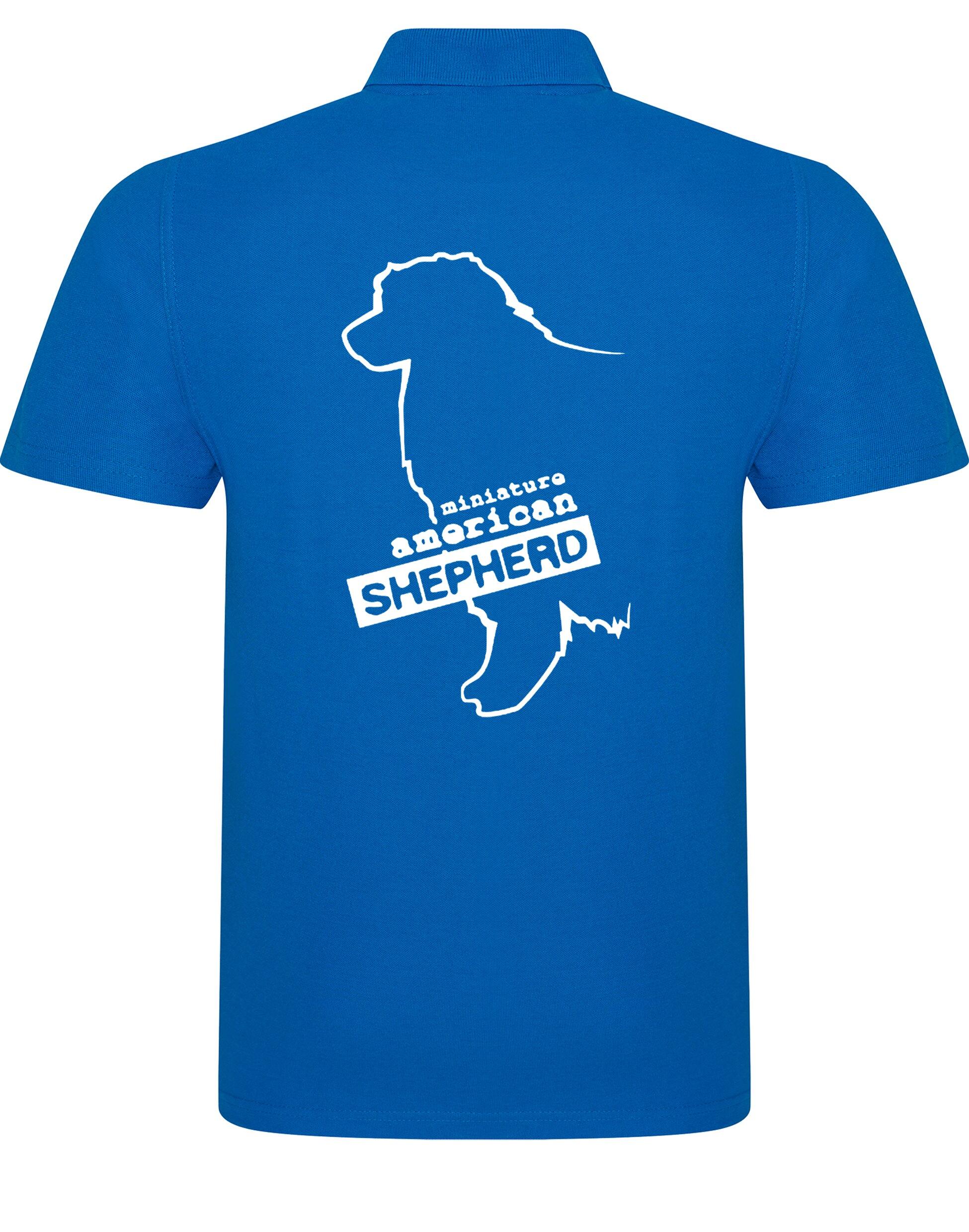 Miniature American Shepherd Unisex Cotton Polo featuring exclusive breed artwork, soft breathable fabric, and a relaxed fit for all-day comfort.