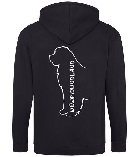 Newfoundland Zipped Hoodie featuring exclusive breed artwork, full-zip design, and customisable details, crafted from durable heavy-blend fabric with a cosy brushed fleece interior.