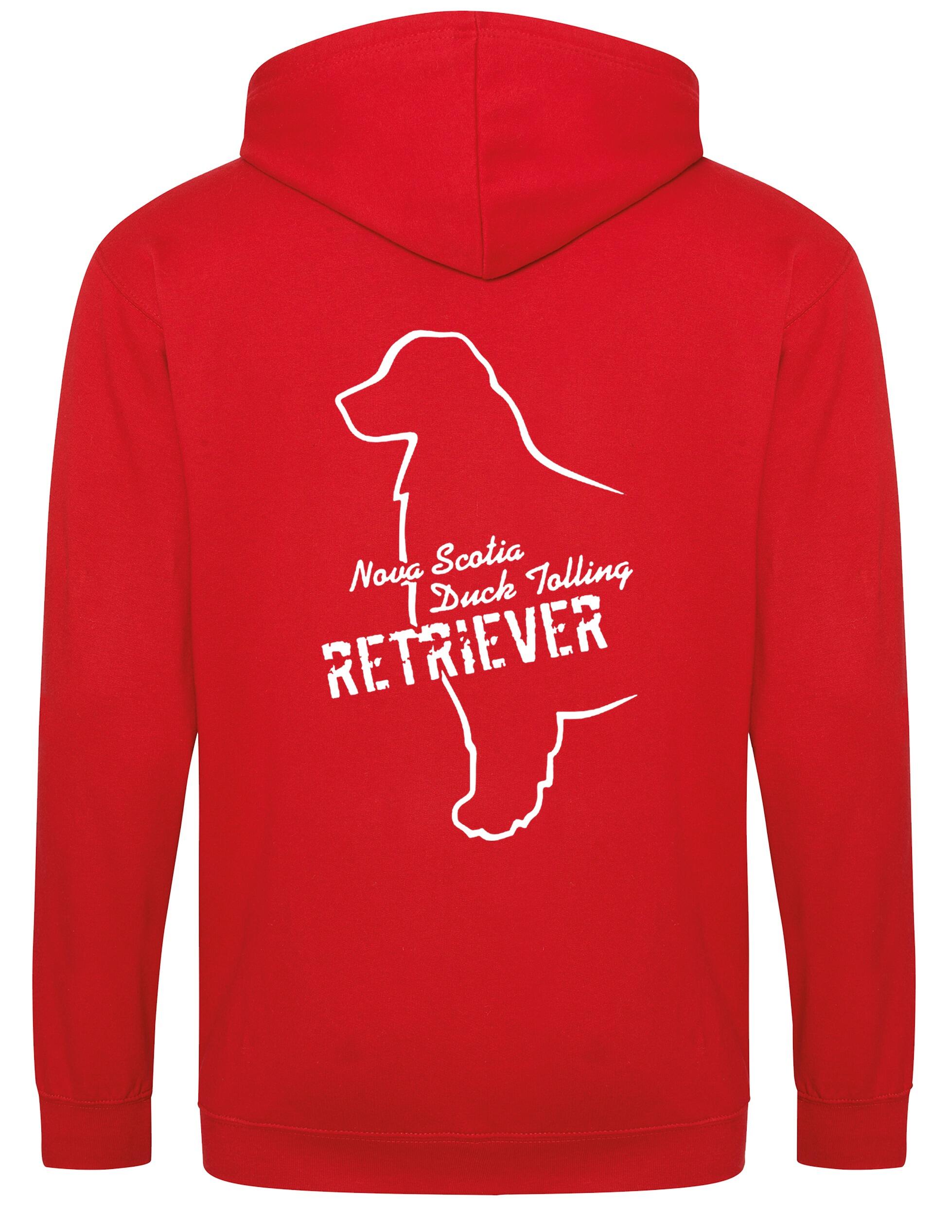 Soft and breathable Nova Scotia Duck Tolling Retriever zipped hoodie featuring a detailed breed design on the back. Includes a full-zip closure, cozy hood, and spacious front pockets for warmth and practicality. Perfect for breed enthusiasts, casual wear, and outdoor adventures.