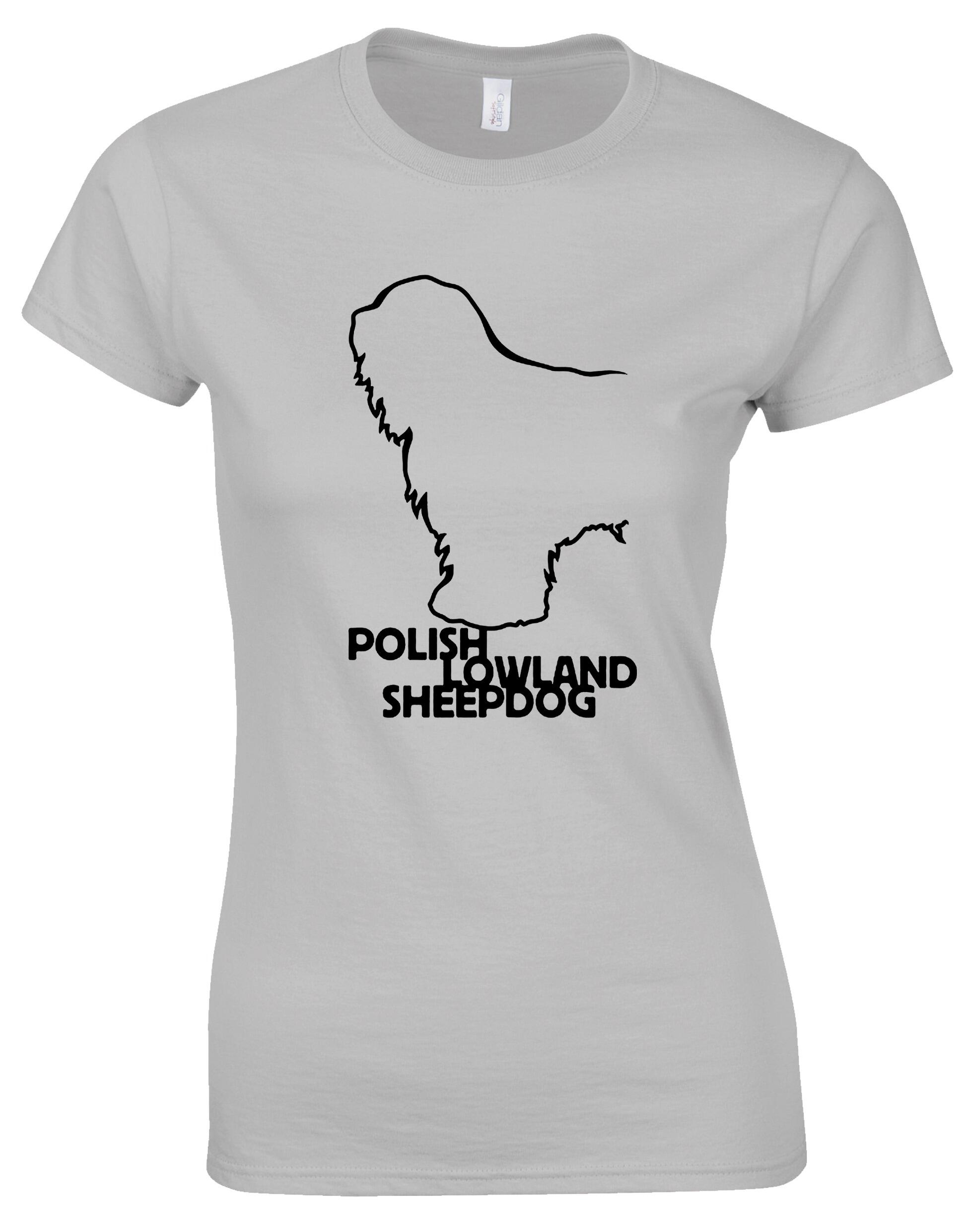 Polish Lowland Sheepdog Female Roundneck T-Shirt featuring exclusive breed artwork, a classic round neckline, and soft breathable cotton fabric for everyday comfort and style.