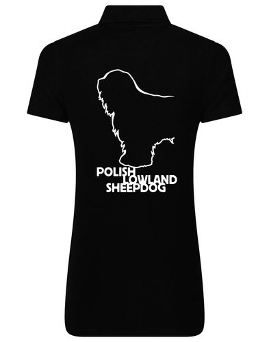 Polish Lowland Sheepdog Women's Cotton Polo featuring exclusive breed artwork, soft breathable cotton fabric, and a flattering feminine fit for comfort and style.