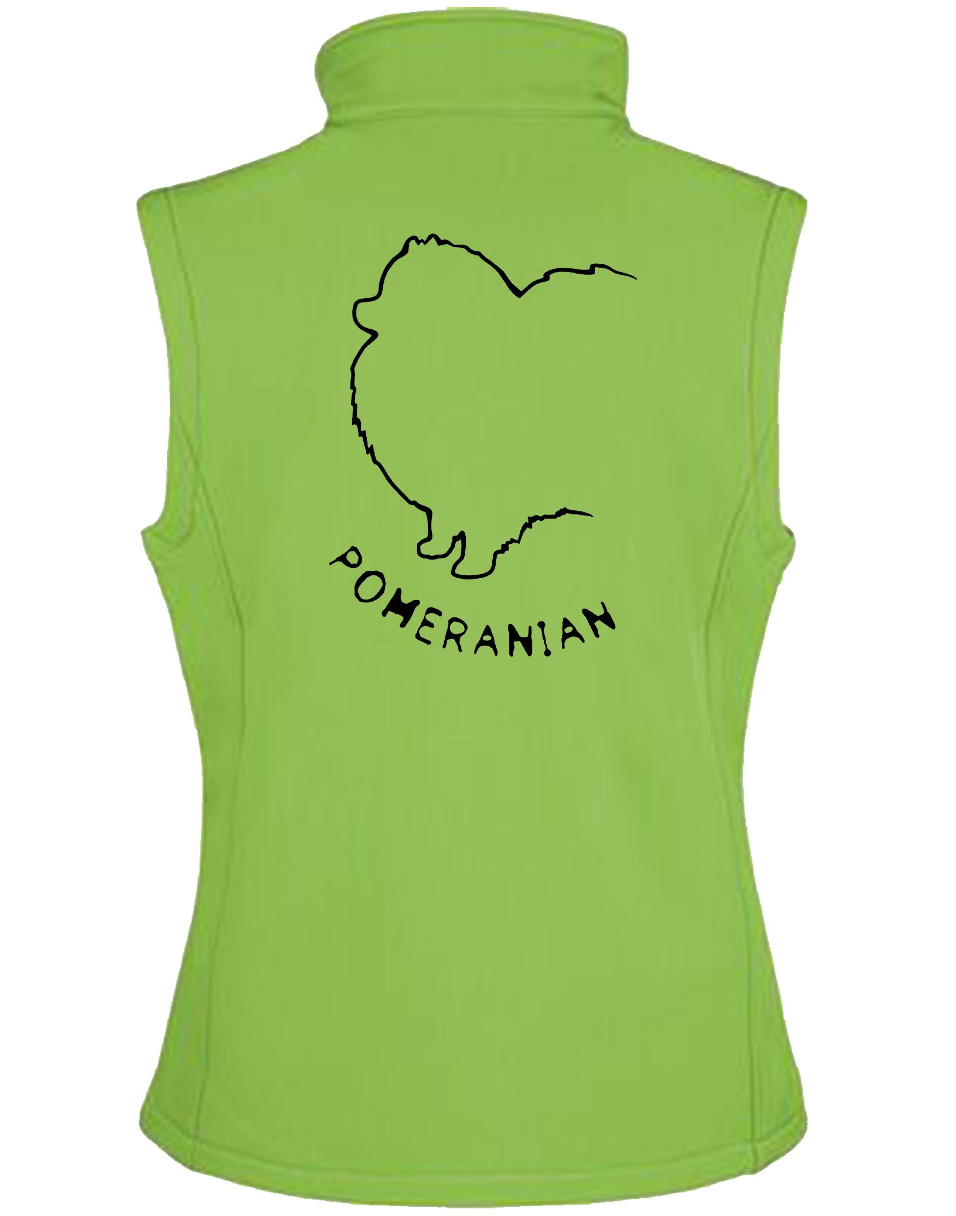 Pomeranian Unisex Softshell Gilet featuring an exclusive breed design, water-resistant fabric, and a fleece lining for warmth and style.