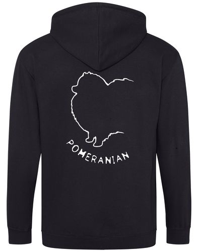 Pomeranian Zipped Hoodie featuring exclusive breed artwork, a soft fleece interior, and practical front pockets for warmth and functionality.
