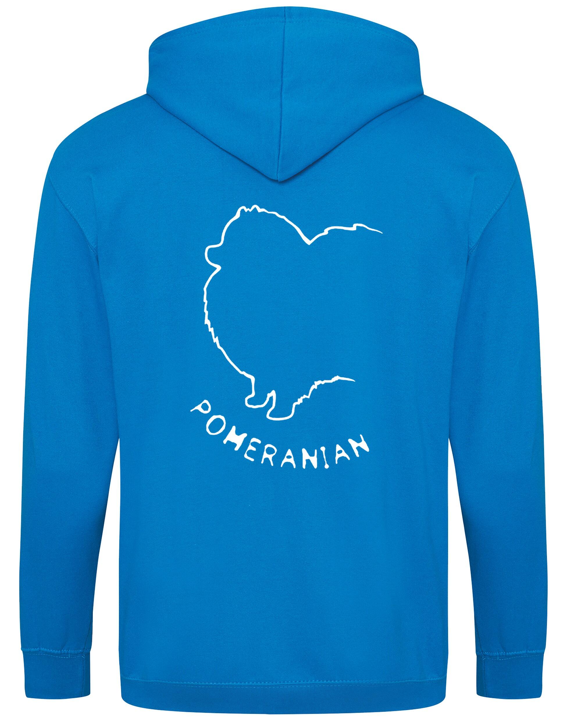 Pomeranian Zipped Hoodie featuring exclusive breed artwork, a soft fleece interior, and practical front pockets for warmth and functionality.