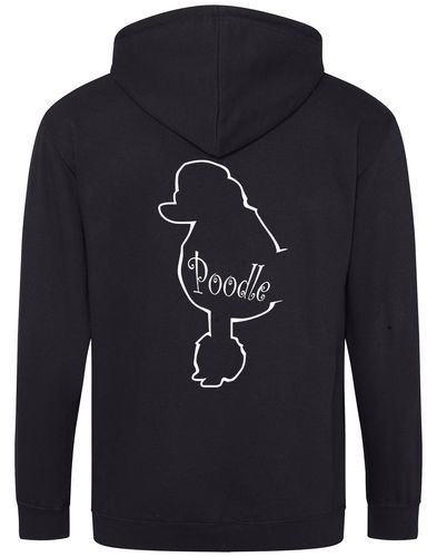 Poodle Zipped Hoodie featuring exclusive breed artwork, full-zip closure, and soft fleece interior for stylish comfort.